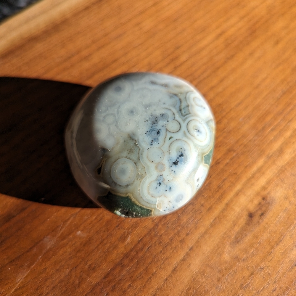 Beautiful Ocean Jasper Palm Stone - Unique Orb Patterns